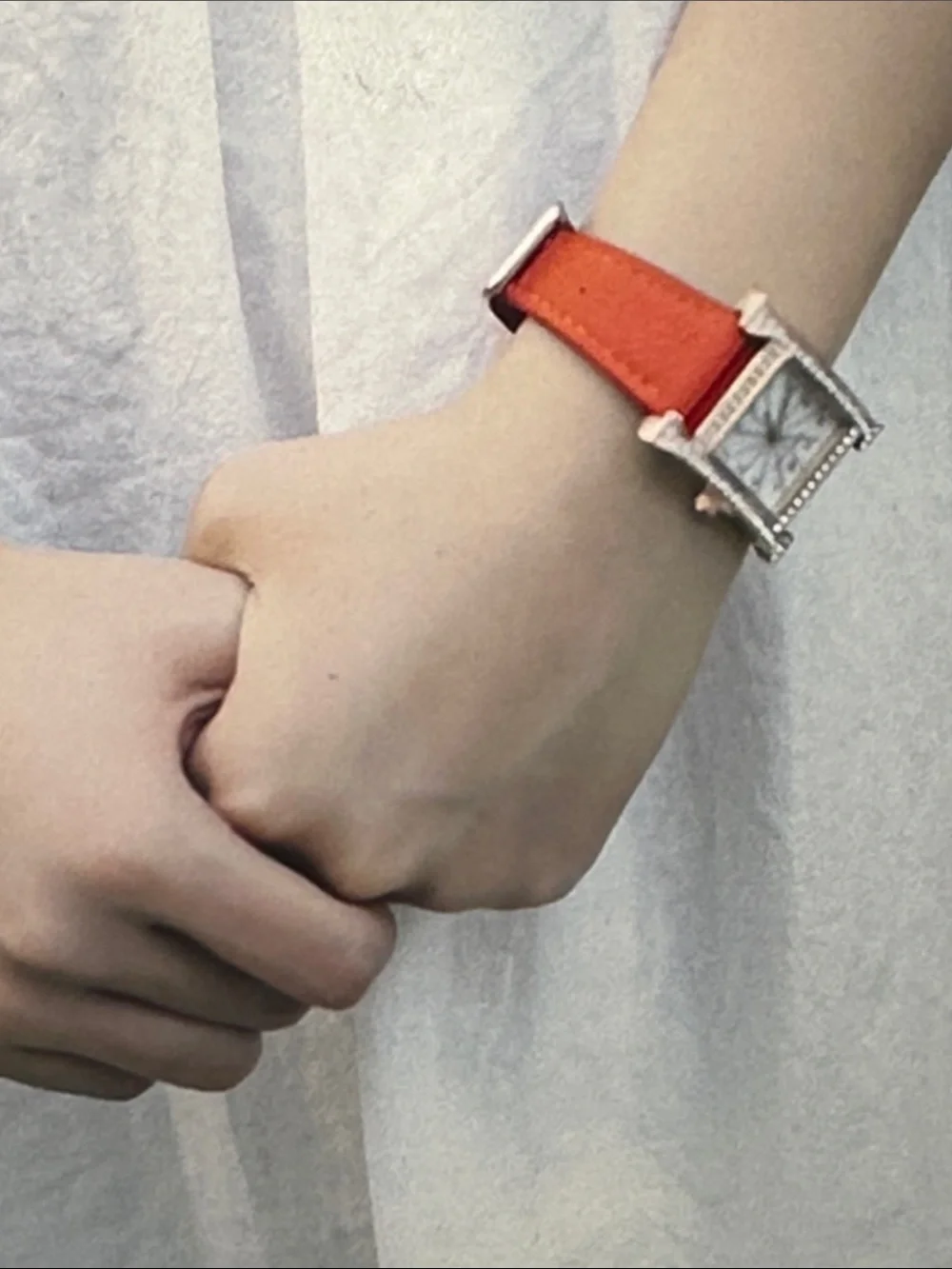 Women's Orange Leather Crystal-Trim Watch
